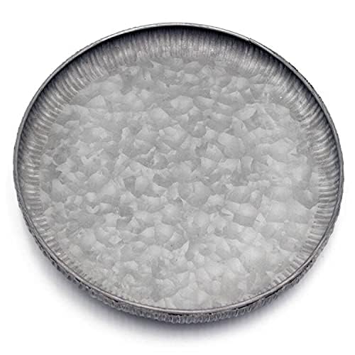 Funerom 9.8 inch Small Round Galvanized Metal Tray Decorative Tray Corrugated Edges - size: 9.8"