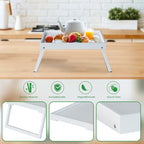 Bamboo Bed Tray Table with Folding Leg, Breakfast in Bed Tray for Eating,Kitchen Serving, Food, Sofa, Snacking or Working, Laptop Desk Dinner(1, White) - color: White