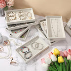 Inbagi 8 Pcs Small Velvet Jewelry Tray Stackable Jewelry Drawers Organizer Trays Jewelry Storage Trays 8.3 x 4.7 x 1 Inches (Beige) - color: Beige