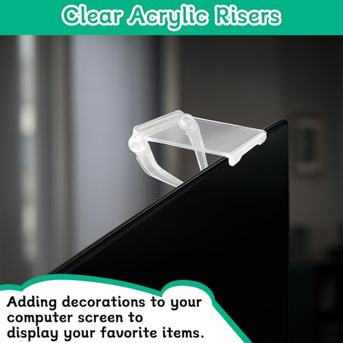 4PCs Acrylic Display Risers Stand Computer Monitor Clear Display Shelf Computer Screen Decor for Mini Figurine Home Office Desk Figures Organizer