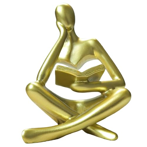 Gold Reading Woman Statue, Thinker Sculpture for Bookshelf Decor, Modern Gold Home Accents, Coffee Table Figurine, Office Desk Decor, Book Lover Gift Small Shelf Decor - 4.5 Inch - color: Gold
