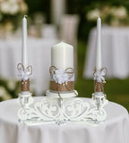 Wooden Unity Candle Holder – Solid One-Piece Triple Candle Stand – Handcrafted from Natural Wood – Painted in Safe Premium White Finish – Fits 2 Taper (0.80”) & 1 Pillar Candle (3”)