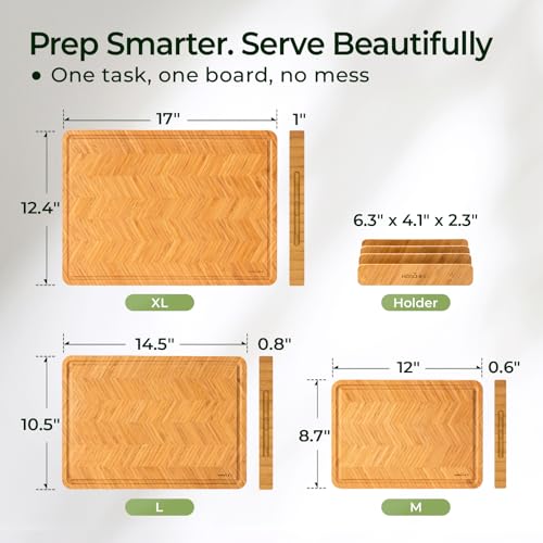 Keechee Bamboo Cutting Board, Reversible Wood Cutting Boards for Kitchen with Juice Grooves, Atelier Collection Handcrafted Large Serving Tray, Luxury Housewarming Wedding Gifts for New Home - size: Set of 3 (M+L+XL)