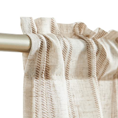 jinchan Taupe Striped Linen Kitchen Curtains 24 Inch Cafe Tier Curtains Balanced Stripe Farmhouse Small Drapes for Bathroom Laundry Over Sink Half Window Light Filtering 2 Panels Tan on Linen - color: Striped Tan on Linen, size: 26"W x 24"L (Pack of 2)