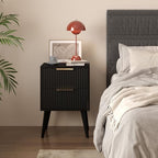 YAUKOMEL Small Black Night Stand,Mid Century Modern Bedside Table, Nightstand with 2 Drawers,Fluted Side Table with Wood Legs, End Table for Bedroom,Small Space Black11.8 D x 15.7" W x 22.8" HCTG55BK - color: Black, style: Fluted Style