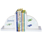 My Bambino Personalized Bookends Custom White Wood Book Ends for Children's Books Gift for Boys Book Shelf (Planes) - color: Planes