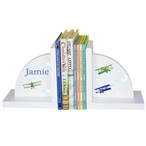 My Bambino Personalized Bookends Custom White Wood Book Ends for Children's Books Gift for Boys Book Shelf (Planes) - color: Planes