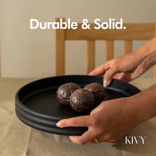 KIVY Round Decorative Concrete Tray 11x1,5 Inch - Modern Circle Coffee Table Bowl - Home Decor Table Tray for Livingroom & Bedroom - Modern Decorative Trays - Black Flat Bowl - Centerpiece Trays - color: Black, style: Tray