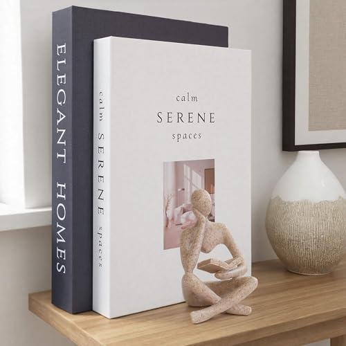 MAOBUYOU Bookshelf Decor Thinker Statue, Abstract Art Reading Sculpture Figurine, Modern Home Decoration for Living Room Office Shelves Coffee Table Desk, Beige
