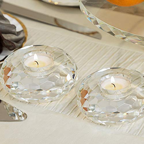 Crystal Tealight Candle Holders, Handmade Cut Crystal Candle Holder Banquet Decorations for Home 3.2" Diameter x 1.6" High Set of 2 - color: 1.6"x3.2" ,Pack of 2