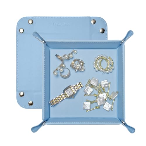 UnionBasic Small Valet Tray, Jewelry Tray for Rings Watches Earrings, Entryway Catchall Caddy for Coins Keys Change, Nightstand Bedside Valet Holder, Trays for Electronic Gadgets, Blue - color: Blue, size: 5.4" x 5.4" x 1.6"