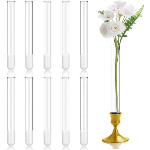 10 Pack 7.9" Glass Bud Vase Taper Candle Holder's Bud Vase for Flower Candlestick Sizes from 22mm to 27mm Adjustable Designed Specially for Taper Candle Holder for Tablescapes, Wedding Decor - size: 7.9"