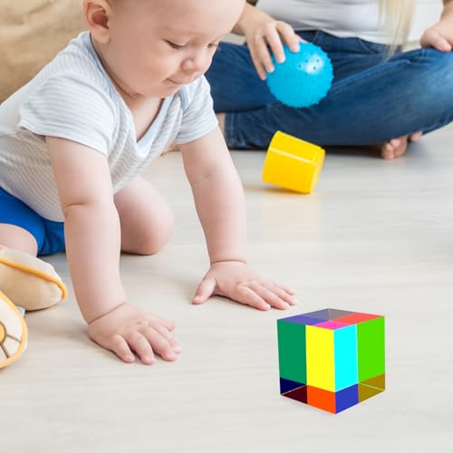 CMY Color Cube, 2.36 inch (60mm) Acrylic Multi-Color Cube Prism for Physics Education, Desktop Decoration Scientific Toys,Gifts for Kids，Fidget Toys - size: 60mm