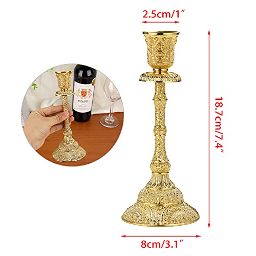 OwnMy Set of 2 Taper Candle Holders Vintage Metal Pillar Candlestick Holders 7.4”, Elegant Brass Candle Stick Holders Decor Candelabra Set for Dining Table Centerpieces Wedding Home Decoration, Gold - color: Golden