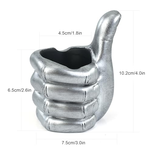 Thumbs Up Pen Holder and Phone Stand,Thumbs Up Very Good Pen Container Cell Phone Stand Holder Desk Organizer Decoration for Office Desk Home Decorative (silvery) - color: silvery