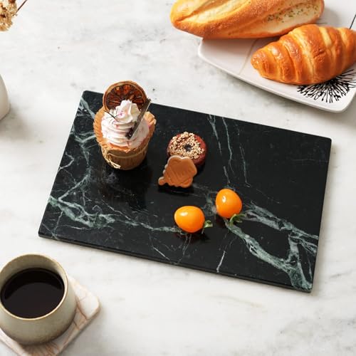 Koville Natural Green Marble Cutting Board for Kitchen Pastry Bread Macaron Display, 12" x 8" Real Stone Slab Marble Cheese Board for Home Countertop, Bathroom Perfume Tray Candle Plate - color: Deep Green