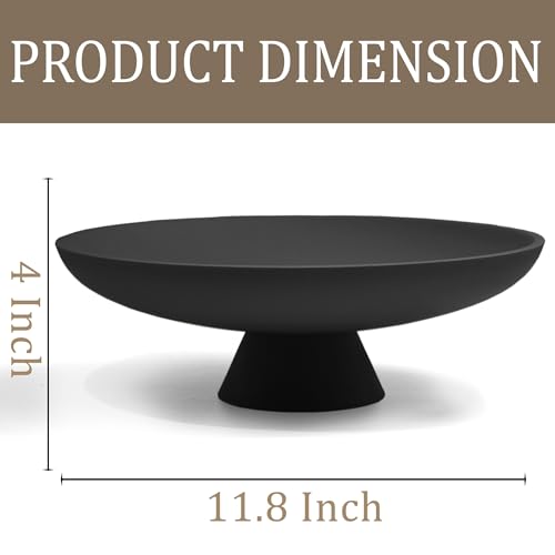 LIN CHUAN Large Decorative Bowl, Modern Resin Pedestal Bowl for Home Decor, Stylish Fruit Bowl for Kitchen Counter, Chic Key Holder for Entry Table, Matte Black - color: Black