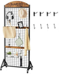 CHOEZON Grid Wall Panel 5.7’ x 2’ FT Grid Display Rack, Movable Gridwall Display Stand with Wheels,Floorstanding Wire Grid Rack with 4 S-Shaped Hooks and 4 Garment Hooks Rustic Brown and Black TCJ17BF - color: Rustic Brown and Black