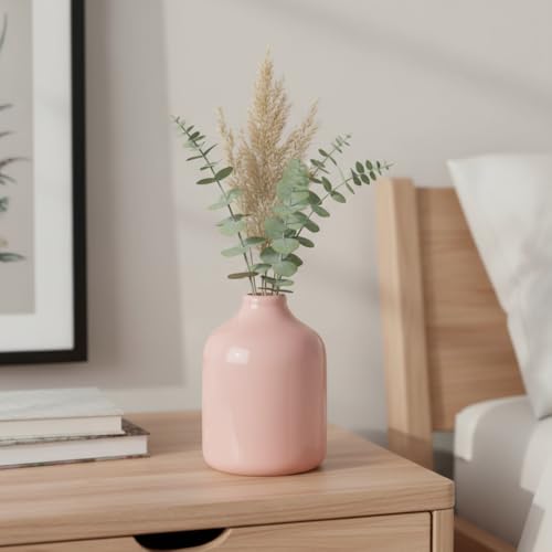 Sunddo Cute Pink Vase for Flowers - 5 Inch Small Ceramic Vase for Flowers, Modern Minimalist Decorative Vases Home Decor, Office Desk, Window Sill Decor, Valentine's Day Gift - color: Pink, size: 5 inch