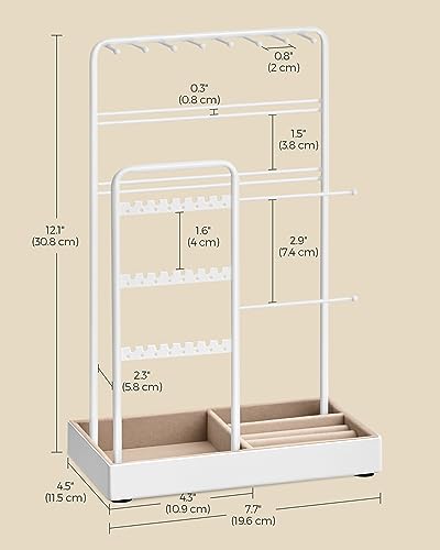 SONGMICS Jewelry Holder, Jewelry Organizer, Jewelry Display Stand with Metal Frame, Velvet Tray, Necklace Earring Bracelet Holder, for Studs, Rings, Gift Idea, Matte White UJJS021W01 - color: Matte White
