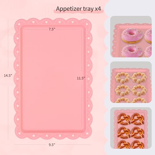 Pack of 10 NWK Cake Stand Set, with 3 x Two-Tier and 3 x Three-Tier Cupcake Stands, 4 x Appetizer Trays, 1 x Tablecloth for Birthday Bridal Baby Shower Party (Pink) - color: Pink