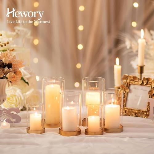 Hewory Hurricane Candle Holder for Pillar Candles: Gold Votive Candle Holders Set of 12, Glass Hurricane with Metal Candle Plate, Pillar Candle Holder for Table Centerpiece Wedding Holiday Home Decor - color: Gold, size: 12PCS