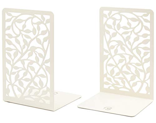 CNK Infinite Leaves Bookends - Metal Set of 2 for Heavy Books, Home Office & Decorative Book Stoppers - color: White