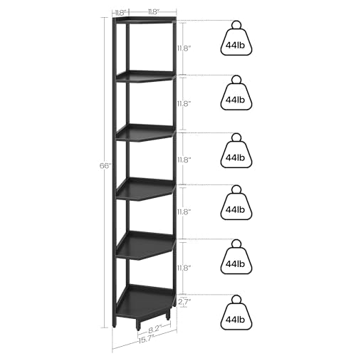 Hzuaneri Corner Shelf Stand, Corner Bookshelf, Storage Standing Shelf Unit with Metal Frame, Plant Stand, Bookcase for Living Room, Home Office, Bedroom, 6-Tier Black CS06006B - color: Black, size: 6 Tier