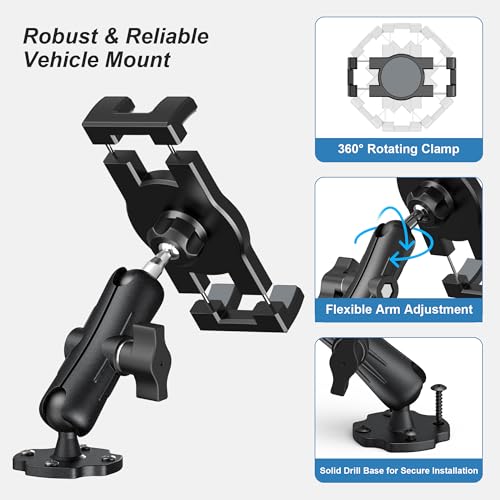 Keuvirya Heavy Duty Tablet Mount for Truck & Vehicle, Drill Base Tablet Holder for Truck with Aluminum Arm, Compatible with 4.7"-12.9" Tablets/iPad/Phones, iPad Truck Mount for Dashboard, Walls, Boat - size: Single arm