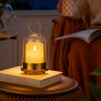 Brass Glass Candle Holders Set of 2 (5"x11" & 4.5"x7.6"), Metal Candle Holder with Glass Dome, Hanging or Tabletop Lantern Decor for Home, Centerpiece