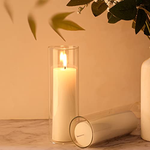 Didaey 3 Sets White Pillar Candles and Glass Candle Holders, Clear Cylinder Vases for Slim Pillar Candles Wedding Centerpieces