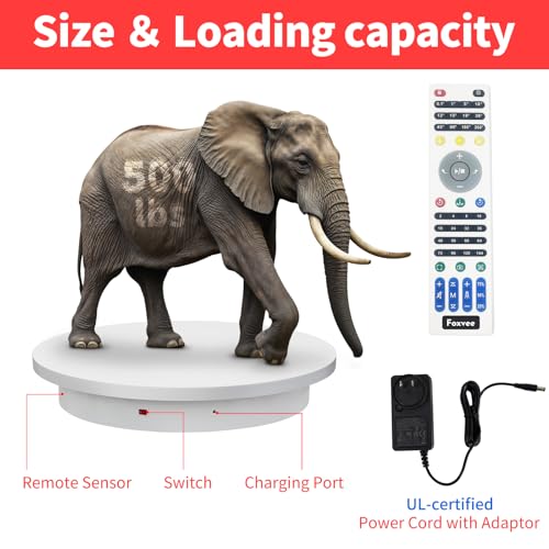 Remote-Controlled Motorized Electric Turntable,Heavy Duty Rotating Display Stand,Speed-Adjustable Rotating Platform,Multi-Mode 360° Photography Turntable for 3D Scan,Photography(23.6in/White) - size: 23.64inch/White/500Lbs Load