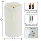 Raycare 6"x3" Dripping Wax Flameless Candles, Battery Operated LED Candles with Remote Control and Timer, Electric Fake Plastic Pillar Candles, Set of 2 - color: D3"xH6"6"-Ivory Wax