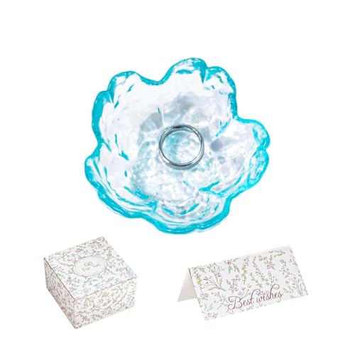 Light Blue Flower Jewelry Ring Dish Tray,Decorative Glass Trinket Dish,Room Decor Aesthetic, Modern Accent Tray for Vanity (Light Blue) - color: Light Blue