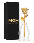 Forever Rose Bloom Box & Phantom Vase Combo, 24k Gold Dipped Rose in a Personalized Gift Box That Says Mom You are Loved Embossed in Gold Foil, Unique & Everlasting Gift for Any Occasion - color: Gold Dipped Rose (Vase & Mom You Are Loved Box)