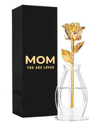 Forever Rose Bloom Box & Phantom Vase Combo, 24k Gold Dipped Rose in a Personalized Gift Box That Says Mom You are Loved Embossed in Gold Foil, Unique & Everlasting Gift for Any Occasion - color: Gold Dipped Rose (Vase & Mom You Are Loved Box)