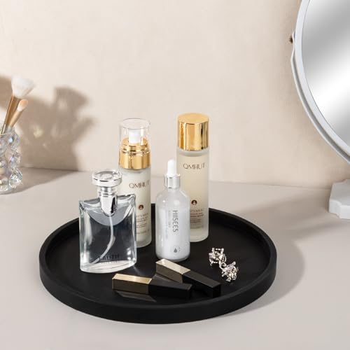 Silicone Bathroom Tray Round Vanity Tray Decorative Soap Holder Kitchen Countertop Organizer Coffee Table Decor for Candle, Perfume, Plant, 12 Inch, Black - color: Black, size: 12"