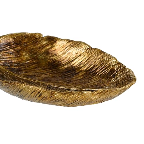 SOFFEE DESIGN Resin Jewelry Tray, Gold Leaf-shaped with Standing Bird, Ring Dish, Decorative Organizer for Entrance Vanity Dresser Bathroom, Bridal Gift Idea
