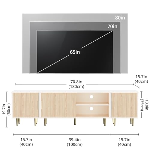 Housoul 71" TV Stand for 50/60/70/80 inch TV, TV Stand for 75+ inch TV, Modern Entertainment Center for Up to 80" TV, TV Media Stand with Storage Cabinet for Living Room, Bedroom, Oak - color: Oak, size: 71" L
