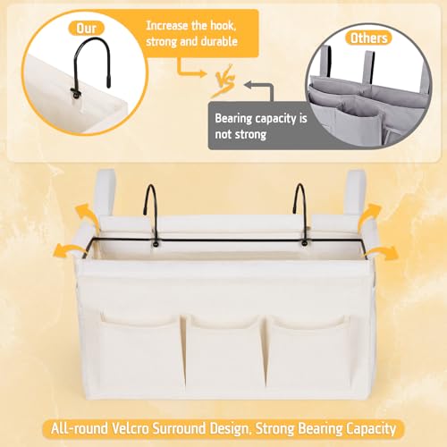 Lilithye Bedside Caddy Storage Organizer with Fixed Straps and Water Bottle Holder for Home, College, Dorm, Bunk/Hospital/Crib Bed Rails, White - color: White