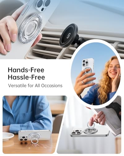 SYNCWIRE Magnetic Phone Ring Holder for MagSafe - Glitter Phone Grip Stand with 360° Rotation & Reinforced Hinge, Compatible with iPhone 16 15 14 13 Pro Max Plus MagSafe Accessories - Glitter Silver - color: Single Ring-1PCS-Glitter Silver