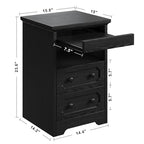 LIKIMIO Night Stand, Modern Bedside Table with 2 Drawers, Open Shelf, End Table with Pull-Out Tray, Wood SideTable, Black - color: Black