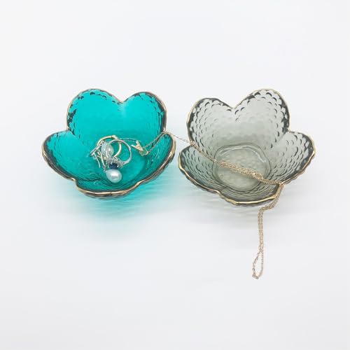 Green Flower Ring Jewelry Tray, Small Glass Jewelry Dish for Women, Room Decor Trinket Tray for Earrings Necklaces, Wedding Engagement Ring Holder, Key Dish Jewelry Plate Bowl Gift - color: Green