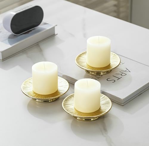 Ceramic Gold Candle Plate Set, 3-Piece – Decorative Candle Holder Tray for Pillar Candles, Jewelry, Trinkets or Bathroom Counter – Elegant Gold Finish for Tabletop & Home Décor - color: Gold 1