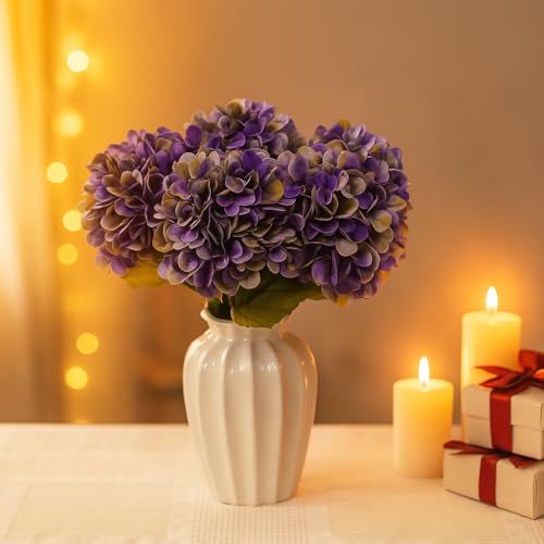 6pcs Artificial Hydrangea Flowers - Easy to Shape for Home Decor,Commercial Staging & DIY Crafts, Maintenance-Free Fake Flowers in Multiple Color Options, Flores Artificiales(Green Purple) - color: Green Purple