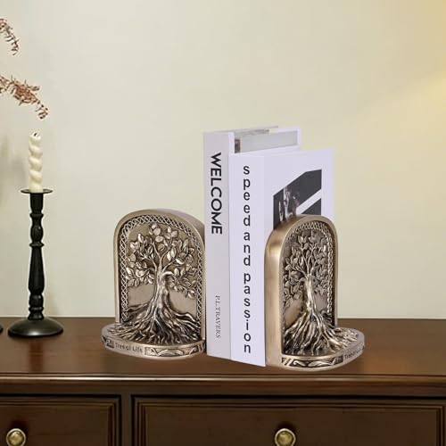 Tree of Life Bookends, Antique Bronze 2 Non-Skid Heavy Decorative Bookends for Shelves Or Bookcase, Elegant Bookends for Library Office Decor, Home Décor Gift - color: Antique Bronze