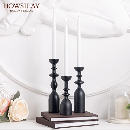 HOWSILAY Wood Candle Holders for Table Centerpiece Black Candlestick Holders - Rustic Candle Stick Candle Holder fits 3/4" or 7/8" Taper Candle and Dia 1.5" Led Tea Lights Candles or Pillar Candles - color: Black