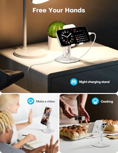 OMOTON Cell Phone Stand for Desk, 2 Pack Adjustable Foldable Phone Holder, 360 Swivel Mobile Stand Fit for iPhone 17 16 15 14 13 Pro Max and All Smart Phones, White & White - color: White & White