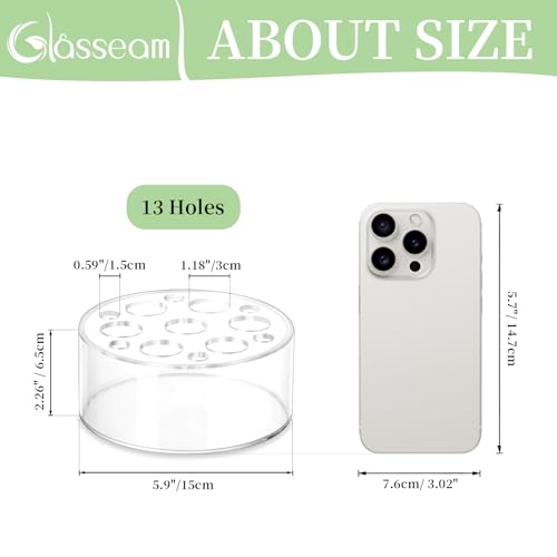 Glasseam Acrylic Flower Vase for Centerpieces: Set of 2 Wedding Party Dining Room Table Decorations, Cylinder Round Clear Vases with 13 Holes (5.9in)