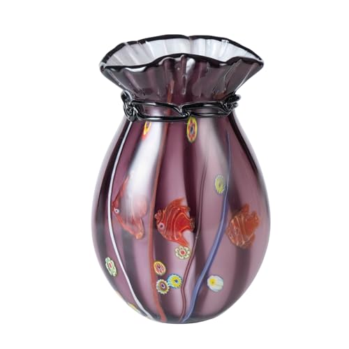KAMMAK Colored Glass Vase, Beautiful Hand Blown Decorative Vase, Modern Art Vase for Flower Mantle Dining Table Centerpiece, Entryway Living Room Wedding Decoration (JG2075) - style: JG02075